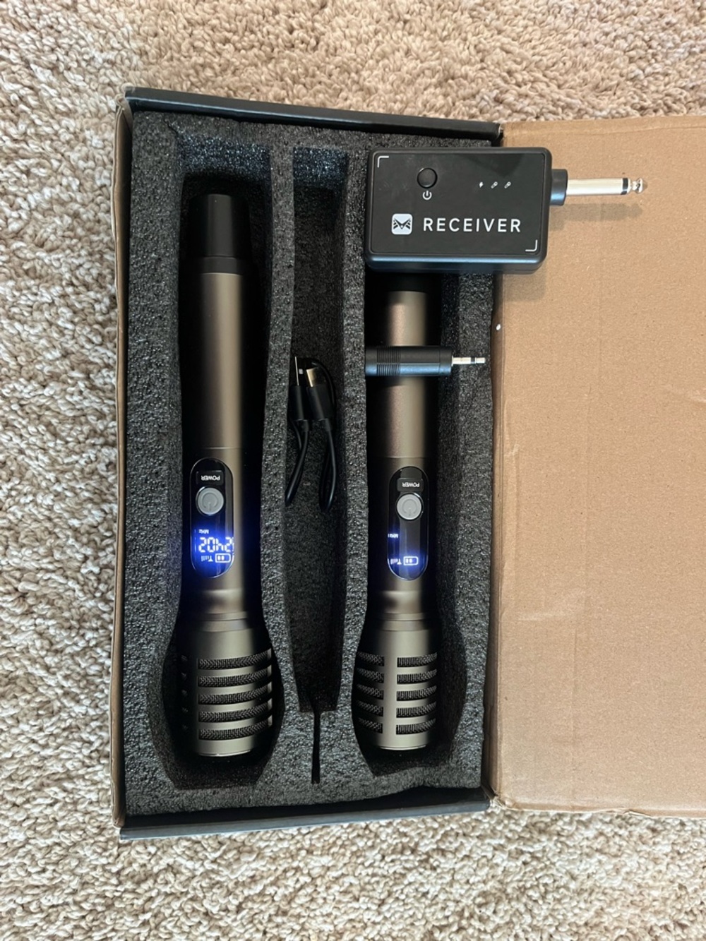Wireless Dual Handheld Microphone Set with Receiver - Black